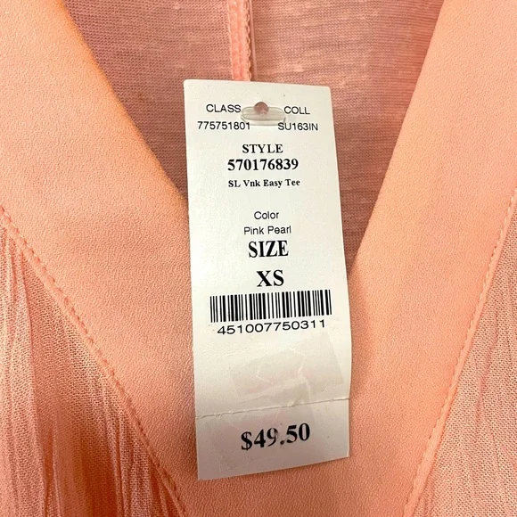 NWT White House Black Market Pink Pearl V Neck Tunic Top Sz XS Easy Tee - Picture 4 of 6